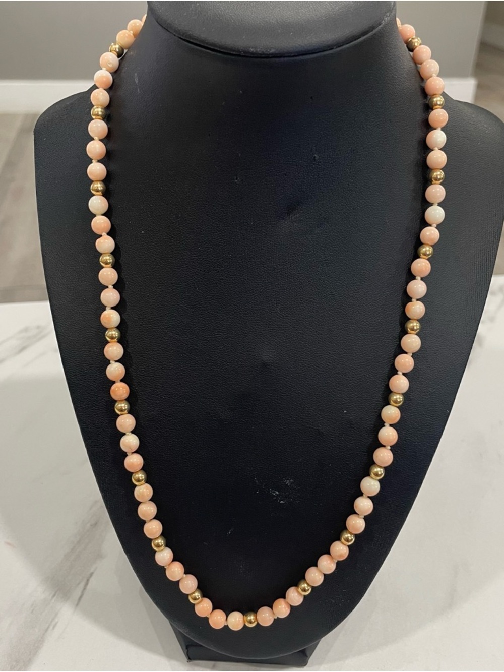 Vintage 14k Gold Angel Skin Pink Coral Elegant Beaded Necklace